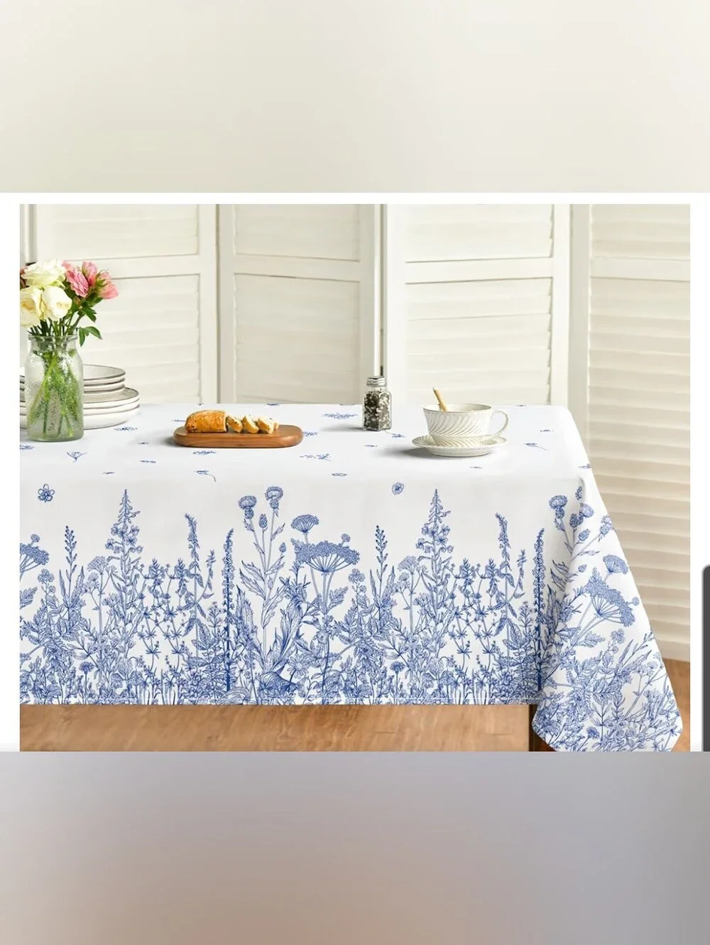 Blue Wildflower Border Washable Tablecloth - 52 X 70 Rectangular